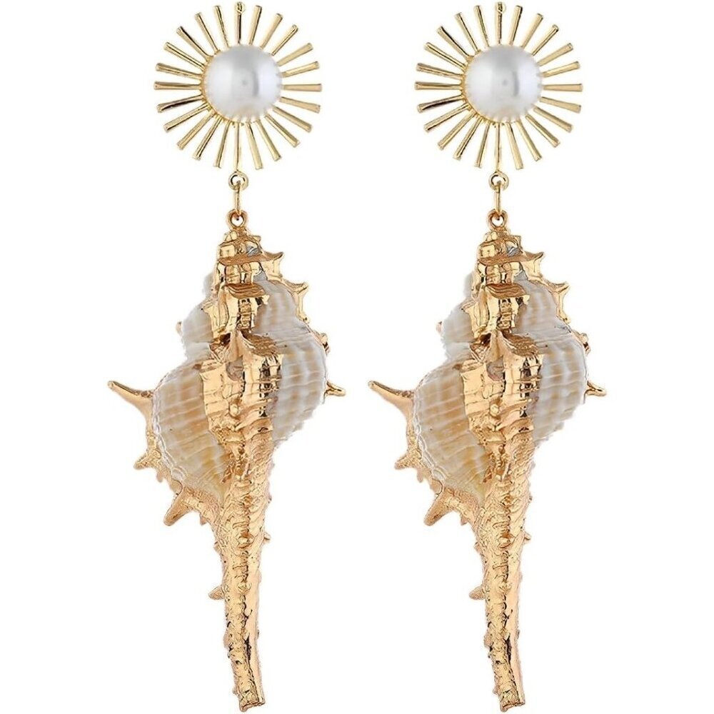 Bohemian Pearl Ocean Conch Seashell Sea Snail Stud Drop Earring for Womens